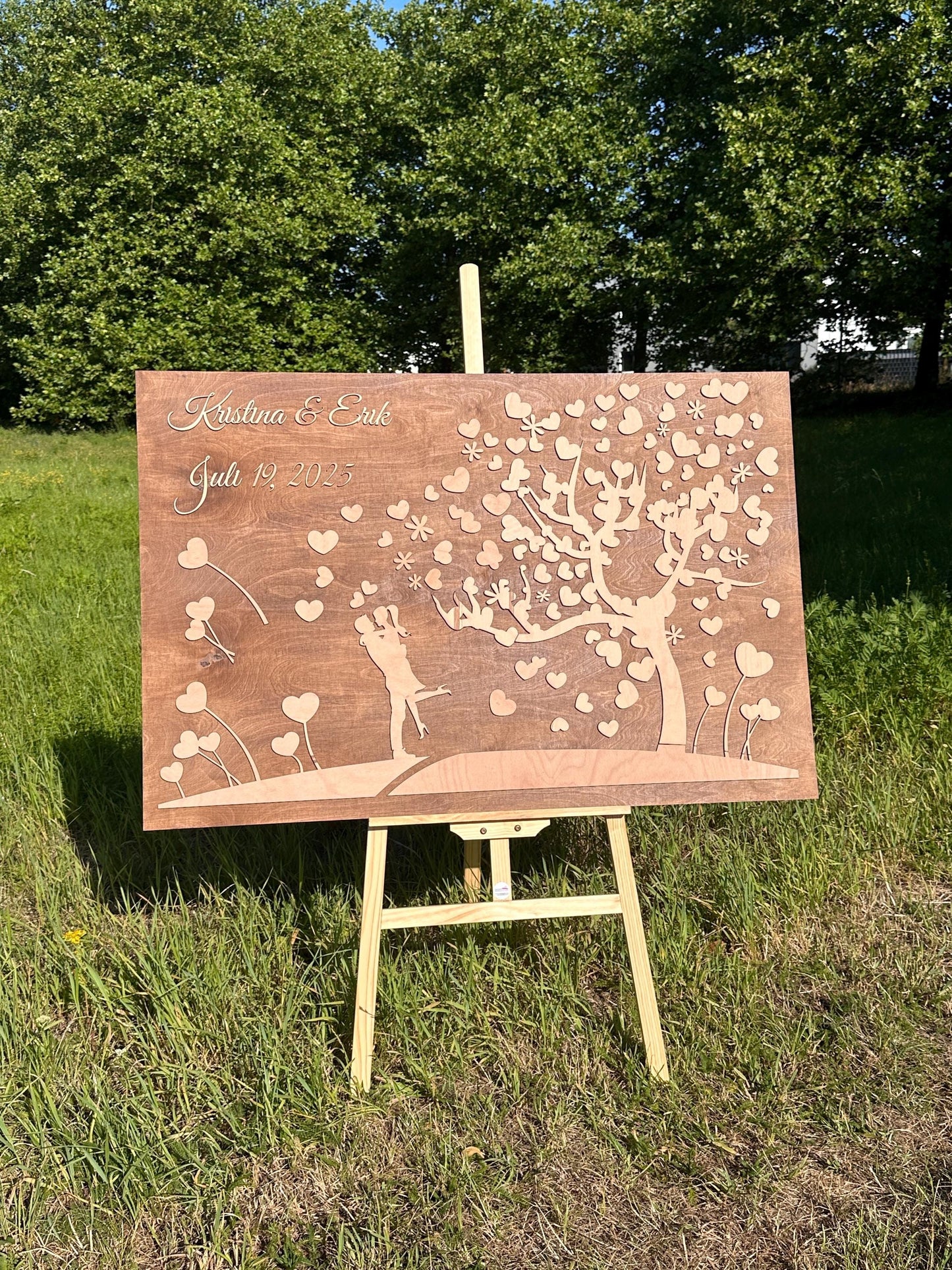 XL Gästebuch Baum Hochzeit, mit 3D Effekt aus Echtholz, 120 x 80 cm, Hochzeitsbaum