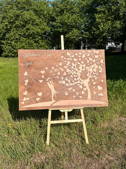 XL Gästebuch Baum Hochzeit, mit 3D Effekt aus Echtholz, 120 x 80 cm, Hochzeitsbaum