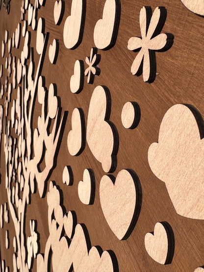 XL Gästebuch Baum Hochzeit, mit 3D Effekt aus Echtholz, 120 x 80 cm, Hochzeitsbaum