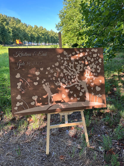 XL Gästebuch Baum Hochzeit, mit 3D Effekt aus Echtholz, 120 x 80 cm, Hochzeitsbaum